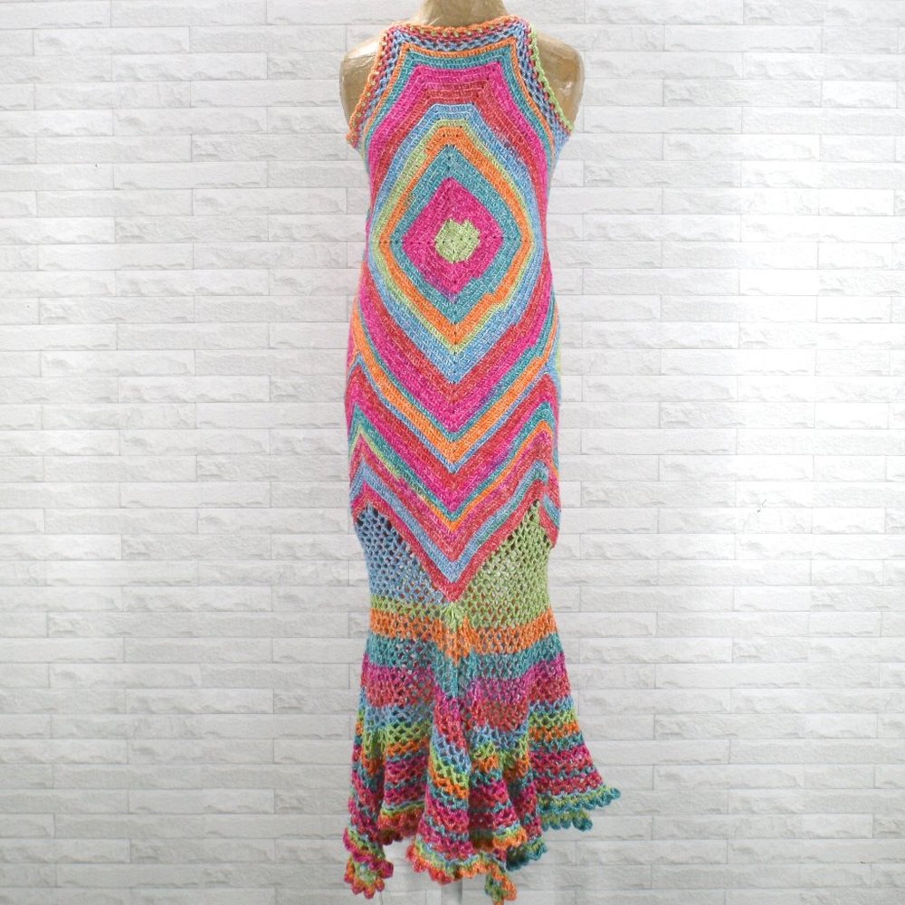 HAND CRAFTED Crochet Stripe Colorful Pink Coastal Cowgirl Mesh Handmade Pink XL